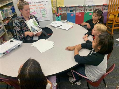 A teacher working with a small group of students